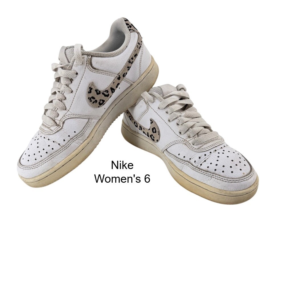 Nike Court‎ Vision Low Womens 6 White Leopard Print Sneakers DD9665-100